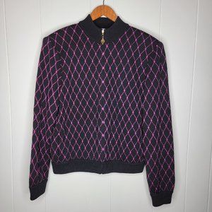 St John Sport Black and Pink Zippered Cardigan - Size Small